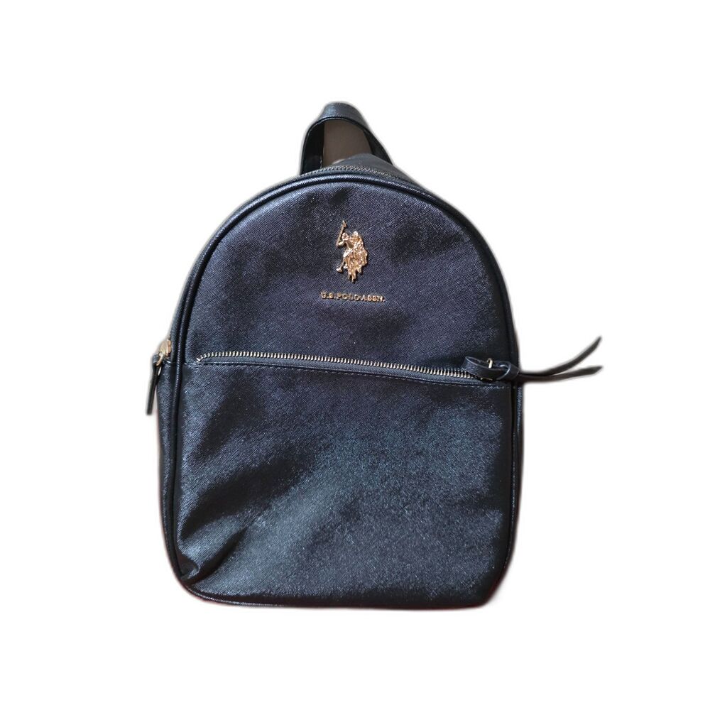 US Polo Assn Black Backpack – Red Interior & Gold-Tone Accents